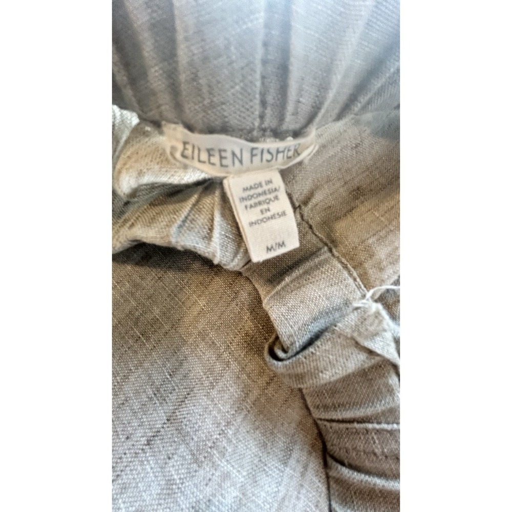Eileen Fisher 100% Organic Linen Pant Tan Medium Ankle Tapered Elastic Pull On - Picture 9 of 13